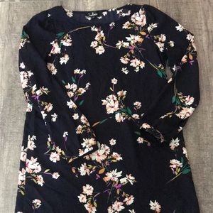 Lulus navy floral long sleeve shift dress